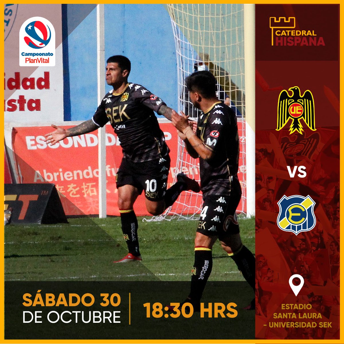 catedralhispana's tweet photo. DUELO DE MIEDO POR UN CUPO INTERNACIONAL 🎃👻

En vísperas de un nuevo festejo de Halloween, @UEoficial recibe a @evertonsadp en un partido importantísimo pensando en la Sudamericana (o Libertadores ¿?) ⚽

🕡 18:30 horas
🏟️ Santa Laura-Universidad SEK

#CatedralHispana https://t.co/RyTgJjzPEy