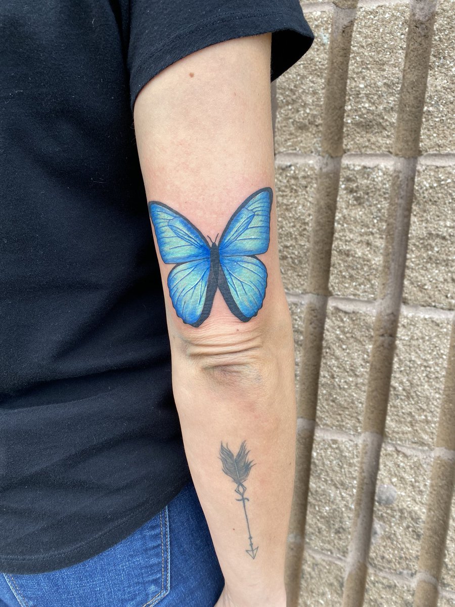 emkriegart's tweet photo. Blue Morpho butterfly for Andrea 🦋✨ 
#tattoo #tattooapprentice https://t.co/pHewyO0ffE