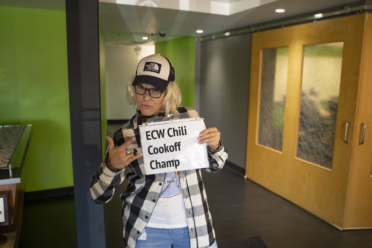 ECWseo's tweet photo. We had nine ECW chili connoisseurs face off in a cookoff battle. With a lot of great tasting chili, the winner of this year's cookoff is Amber! https://t.co/lICUGokrFq