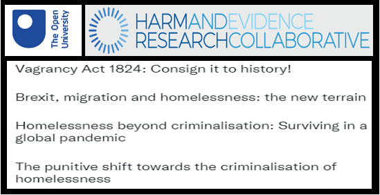 Vagrancy Act 1824: Consign it to history!

Brexit, migration and homelessness: the new terrain

Homelessness beyond criminalisation: Surviving in a global pandemic

The punitive shift towards the criminalisation of homelessness

Read more here: #HERC

open.ac.uk/researchcentre…