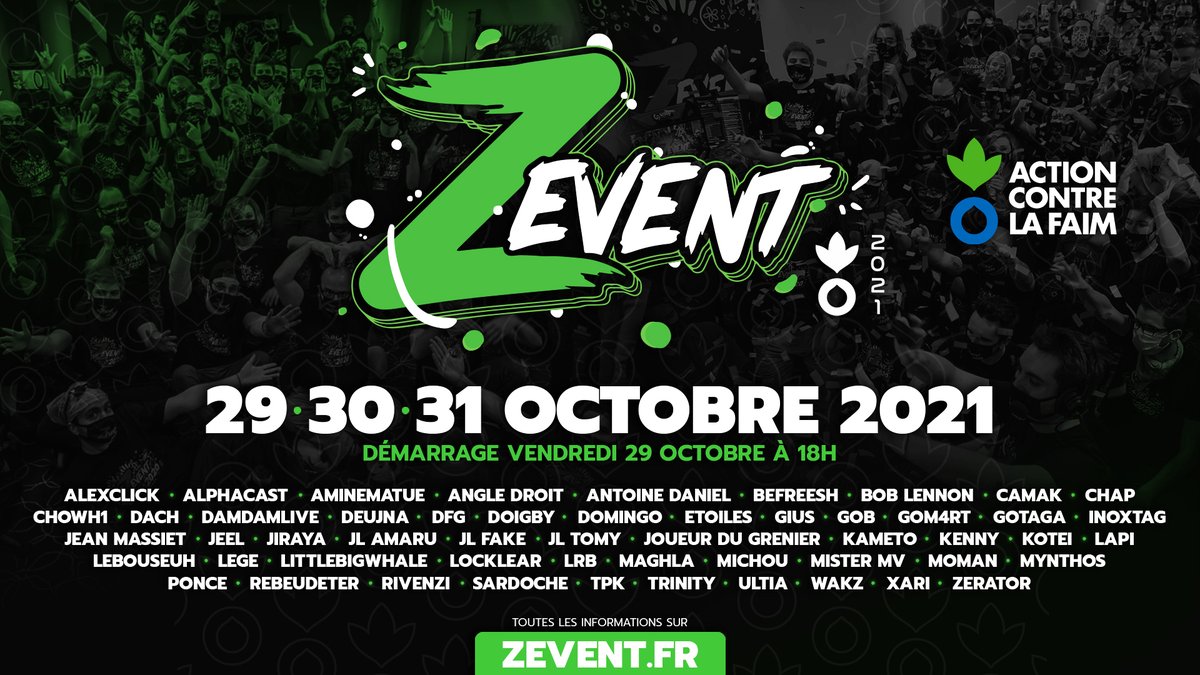 #ZEVENT2021 💚 Nous avons décidé nous aussi de participer, à notre manière, au Zevent ! 👀 1 FAV ❤️ = 0,01€ 1 RT 🔁 = 0,02€ On fera le don à la fin de l'événement 👍💙💚