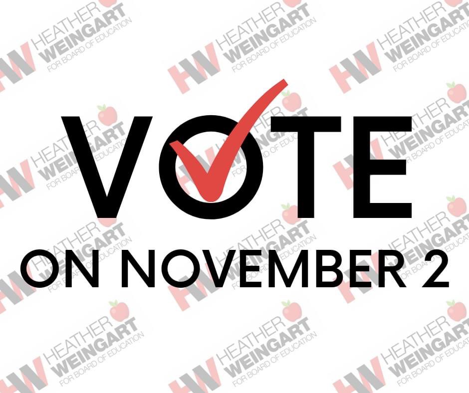 hlweingart's tweet photo. Election Day is next Tuesday, November 2! Vote Heather Weingart for Shaker Heights Board of Education! #heatherforshakerschools https://t.co/GSGdJQD6mF
