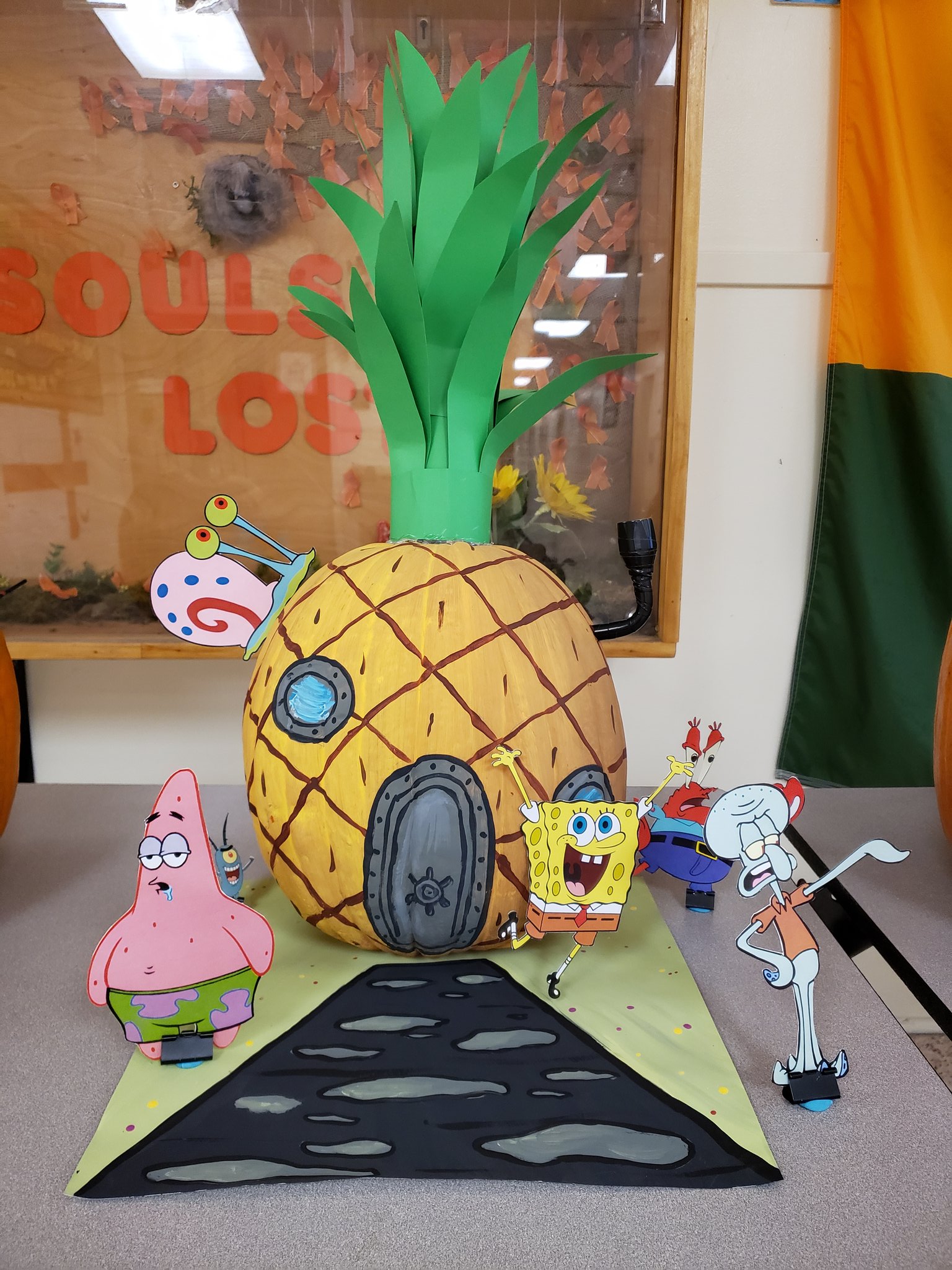 Ms. Crowell on Twitter: "SpongeBob and the whole Bikini Bottom crew (except  Squidward) were definitely excited to win 1st place in Cal's Pumpkin carving  contest this year! #caledoniapride https://t.co/eJWZ9qTYYg" / Twitter
