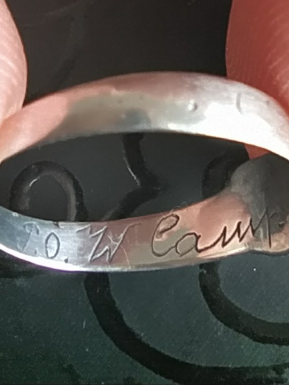 mrskmob1's tweet photo. @StobsCamp I've attached two photos of a silver ring my great grandfather made or had made for his wife whilst at Stobs in 1917. It's engraved inside "POW CAMP STOBS 1917" and has my great grans initials on the front. Just for your interest...#Stobs #Stobscamp #WW1 https://t.co/KFdbDATF3S