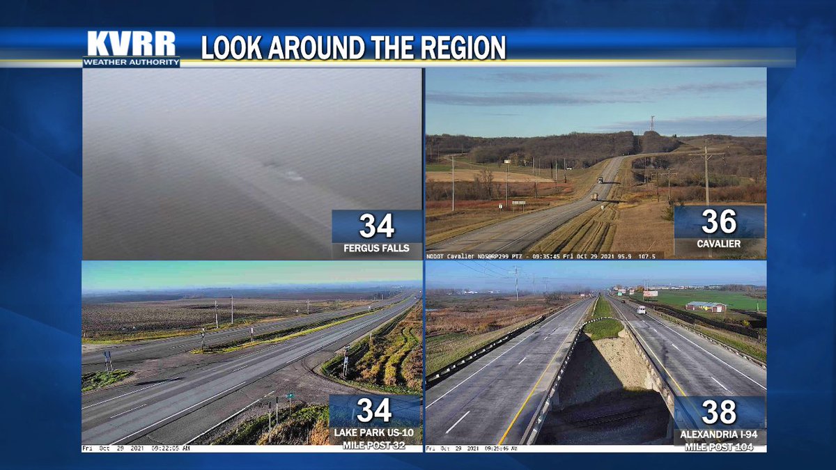 Most of us are seeing the sunshine that will last through the afternoon, but fog is sticking around in some parts of Minnesota.  The weekend won't be as sunny; see how cool that will make us at https://t.co/inKbdWvzov.  #ndwx #mnwx https://t.co/gWCnb5GWFM