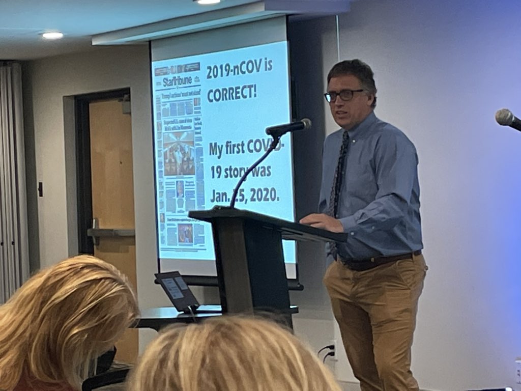 MHSCN's tweet photo. @StarTribune’s Jeremy Olson has been reporting on #COVID19 since his first story on January 25, 2020, just over 21 months for anyone who is counting. 
#MHSCN2021 #MHSCNEvolution https://t.co/HXxf6BREYz