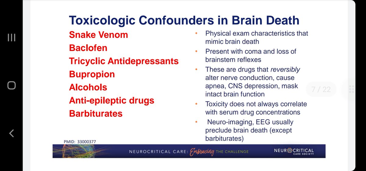 ETNCCRX's tweet photo. @salkanji discusses pharmacologic confounders in #braindeath @neurocritical:
👉🏽no need to wait for complete elimination, just therapeutic range or less
👉🏽T1/2 altered in ICU
👉🏽prolonged infusions affect Vd, Cl
👉🏽be conservative with estimates

#NCS2021 
#NCSPharmacy https://t.co/jS5D3UjdN5