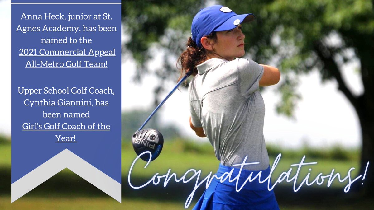 Let's hear it for SAA Golf! Congratulations to junior, Anna Heck, for being named to the 2021 Commercial Appeal All-Metro Golf Team and our upper school golf coach, Cynthia Giannini, for being named Girl's Golf Coach of the Year! See recent retweet for more information.