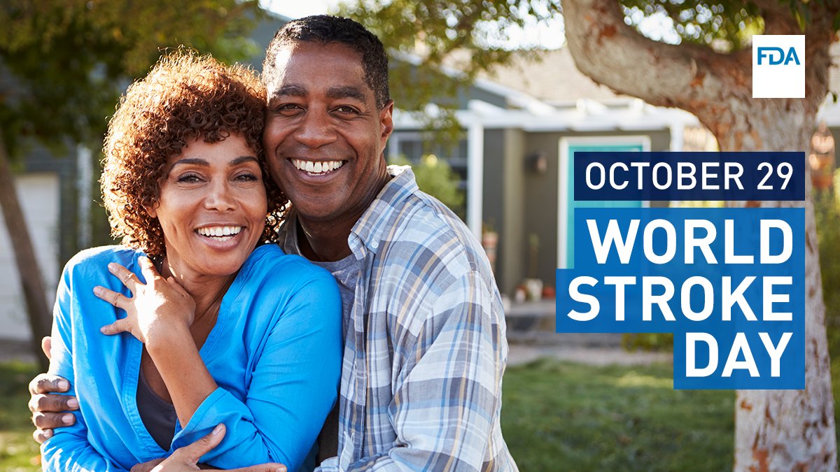 Portrait of mature African-American couple looking over back yard fence. Text Reads “October 29 World Stroke Day.”