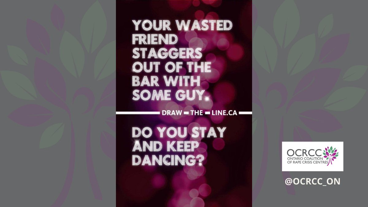 OCRCC_ON's tweet photo. Your wasted friend staggers out of the bar with some guy. Do you stay and keep dancing? 
Learn more at Draw the Line: https://t.co/BajPpQy6D4

@DrawTheLineON #DrawTheLine #OCRCC #support #education https://t.co/L1McZf6vtn