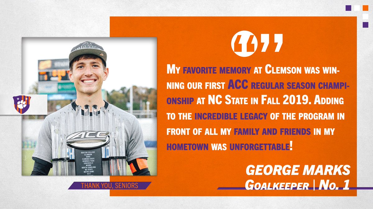 ClemsonMSoccer's tweet image. Last but certainly not least, 𝓚𝓲𝓷𝓰 𝓖𝓮𝓸𝓻𝓰𝓮
George has started 58 games in net for the Tigers and has recorded 19 solo shutouts (T3rd in Clemson history) and 42 wins (4th all-time). He is a 3x ACC Defensive POTW and 2020 3rd Team All-ACC member.

Thank you, George!!🧡💜👑
