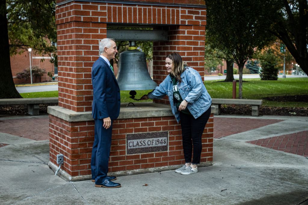 <a href="/NWMOStatePres/">Elizabeth Motazedi</a> and Dr. <a href="/presidentjazz/">undrgrnd660</a> ring the Bell of ‘48, commencing Walkout Day and the beginning of Homecoming festivities. 🐱💚 #thisisnorthwest #BearcatsRememberWhen <a href="/NW_SAC/">Northwest SAC</a>