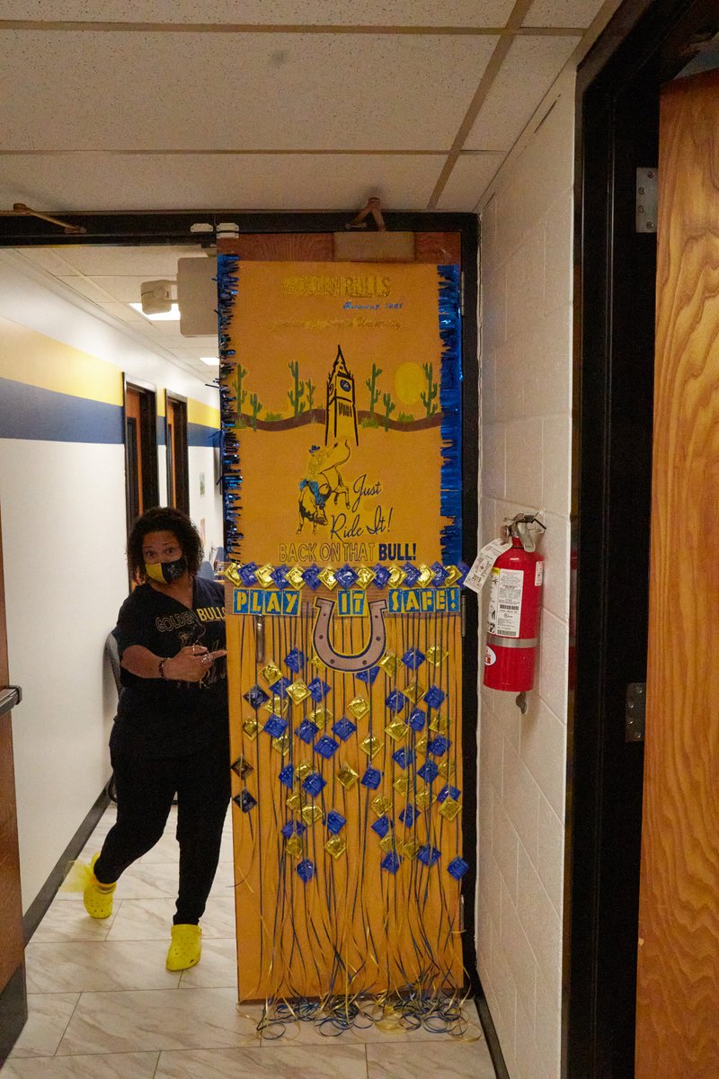JCSUniversity's tweet photo. Our judges have started looking at doors for the #RoundUp1867 Door Decoration contest and we love what we see so far! Loving these creative entries. We'll let you know who wins later today! #JCSU https://t.co/4mUW4Xp5WZ