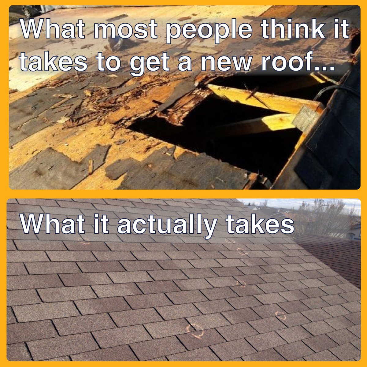 As a roofing company we find this at least a little bit funny! It doesn't quite take as much as you might think to work with insurance on your storm damage #Roofing #Meme #HomeImprovement