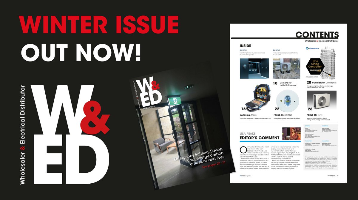 WED_magazine's tweet photo. ❄️ The Winter Wholesaler &amp; Electrical Distributor is now live! ❄️

This issue includes news, business advice from @Fantastic, features on tools, lighting, and HVAC, as well as highlights from @Rittal_Ltd, @Aero_Healthcare, @pitacs_ltd and @ClevertronicsUK 
https://t.co/lziuOuD7sv https://t.co/T8WgXM1Oe8