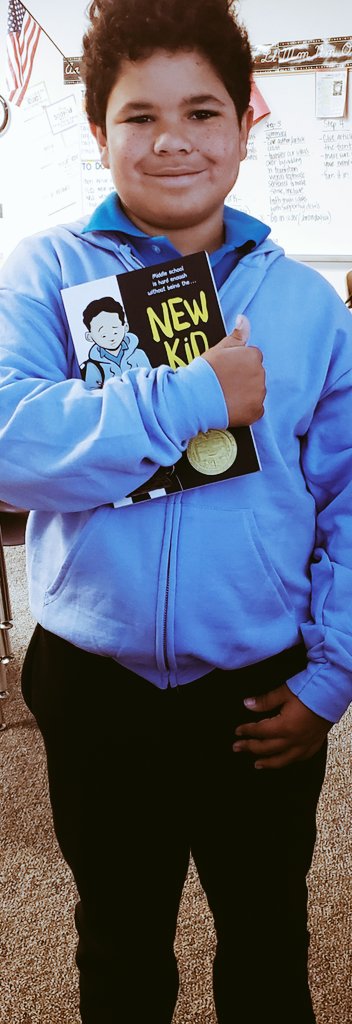 KDEKWINTERS's tweet photo. What a beautiful day for our annual book character Parade! Jayden picked his new favorite character to dress up as. Check out Jordan from New Kid 🌞❤️ @JerryCraft https://t.co/qZYTz9Jupn