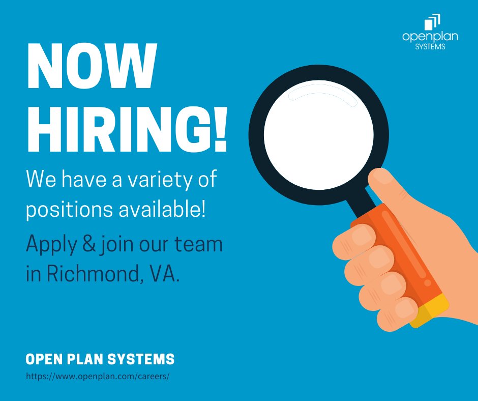 OpenPlanSystems's tweet image. Click the link below to check out what positions we have open!
ow.ly/c8rz50Gzlcq 

Apply today! 

#vajobs #Manufacturingcareers #hiring #jobopp #RVA