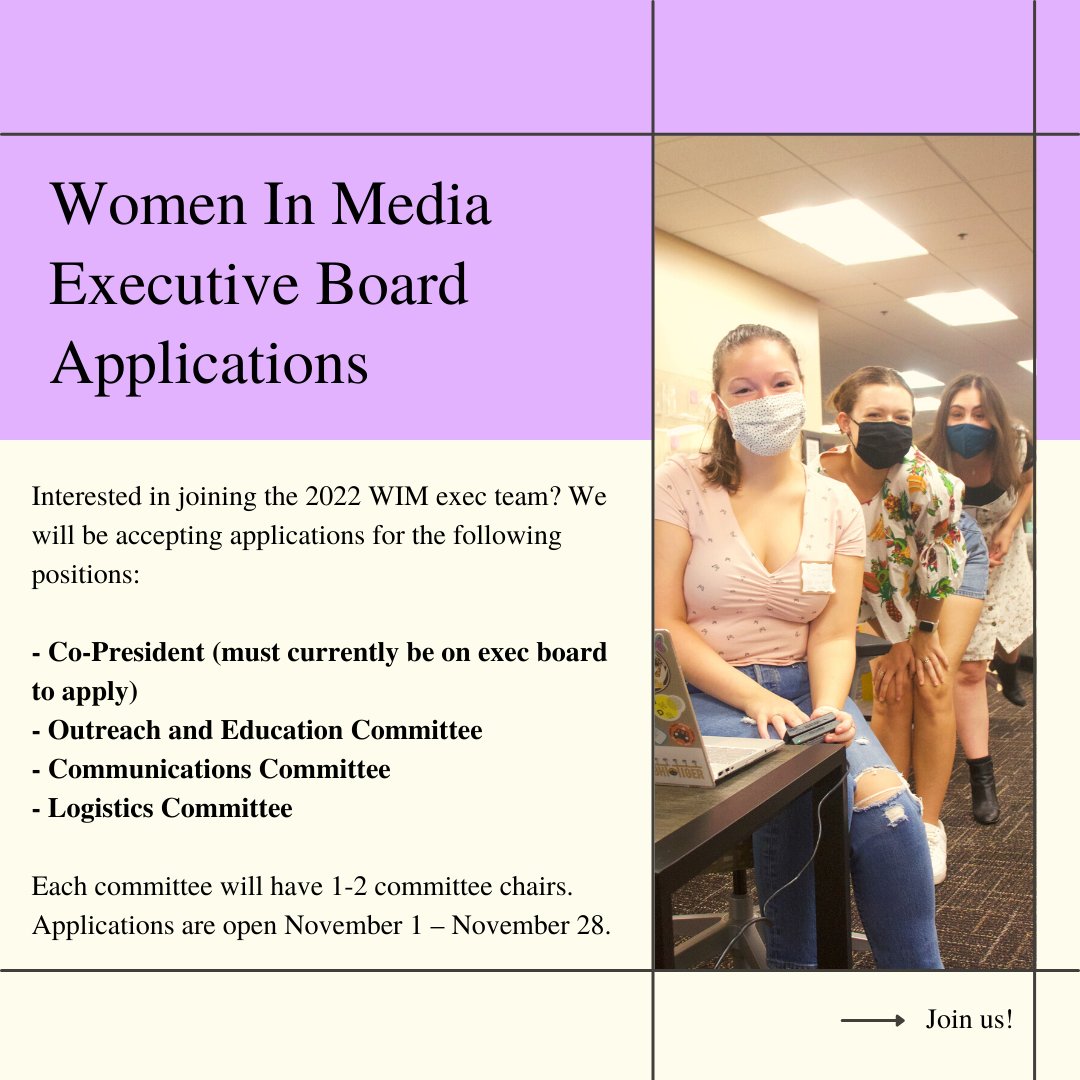 It’s that time of year! We are seeking some amazing women in media related majors to join us on our 2022 exec board. You can find the application form &amp; more information on each role through the link in our bio. Applications open this Monday!