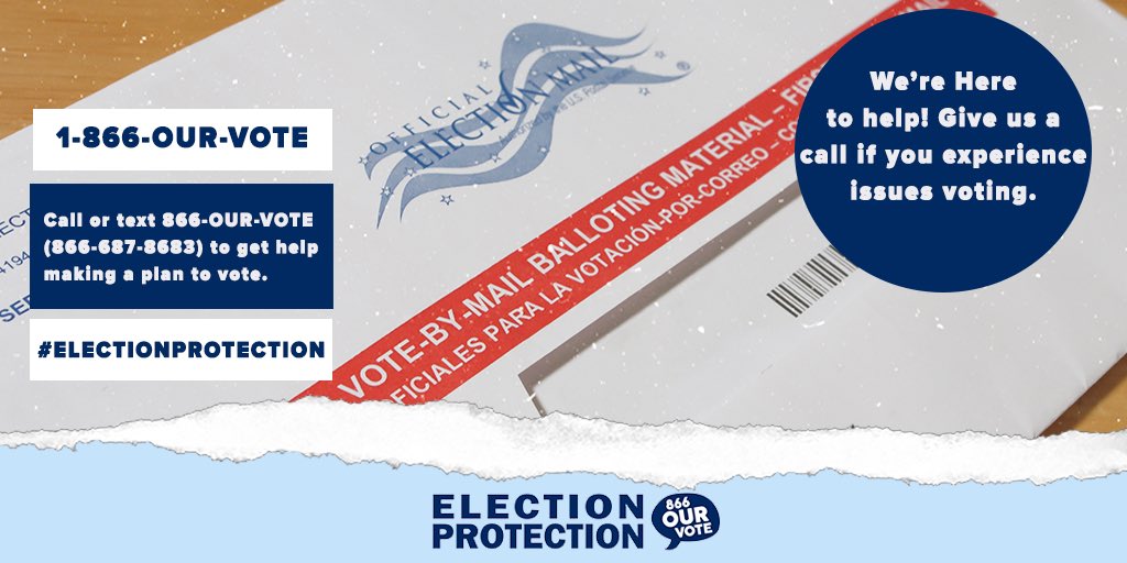 866OURVOTE's tweet photo. With #ElectionDay2021 just around the corner, the #ElectionProtection hotline (866-OUR-VOTE/866-687-8683) will be taking calls live from voters today and throughout this weekend. If you need help making a plan to vote, call 866-OUR-VOTE. #ProtectOurVote https://t.co/CXyCBEiEWo