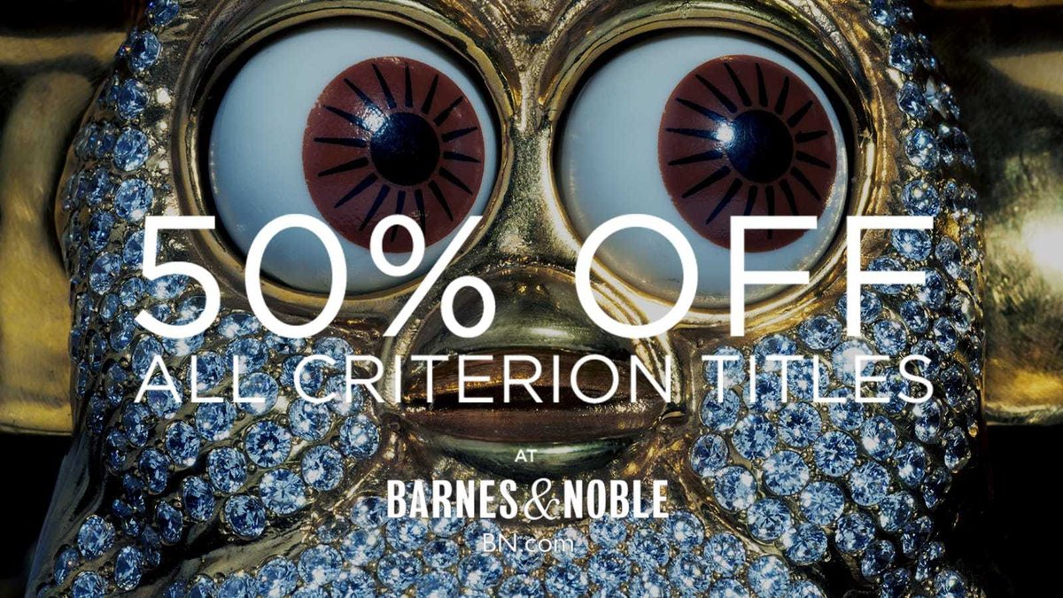 Criterion's tweet photo. The @BNBuzz sale starts today! ✨ All Criterion Blu-rays and DVDs are 50% OFF, both online and in stores, through November 29. ✨ Shop from over 1,000 films starting now! https://t.co/bdX8aDkrYx https://t.co/XCGabrZdog