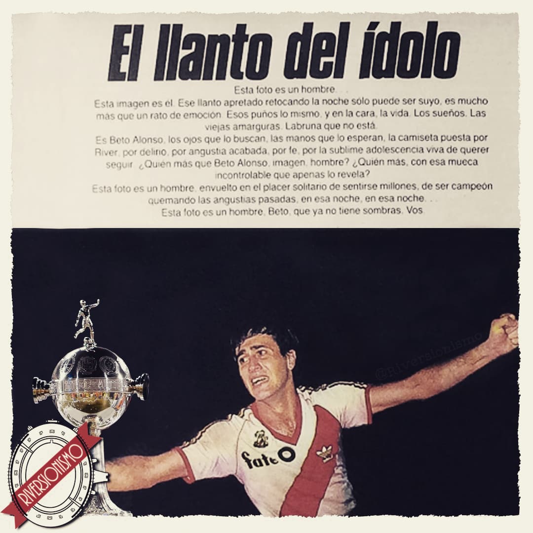 riversionismo's tweet photo. A 35 años de la primera Libertadores. #UnDíaComoHoy, en 1986, y con gol de Búfalo Funes en un Monumental colmado, el equipo del Bambino gritaba campeón de América. 
📸 El Gráfico
📠 🖌  @riversionismo 
#RiverPlate #GloriaEterna https://t.co/aSh7w0PSIf