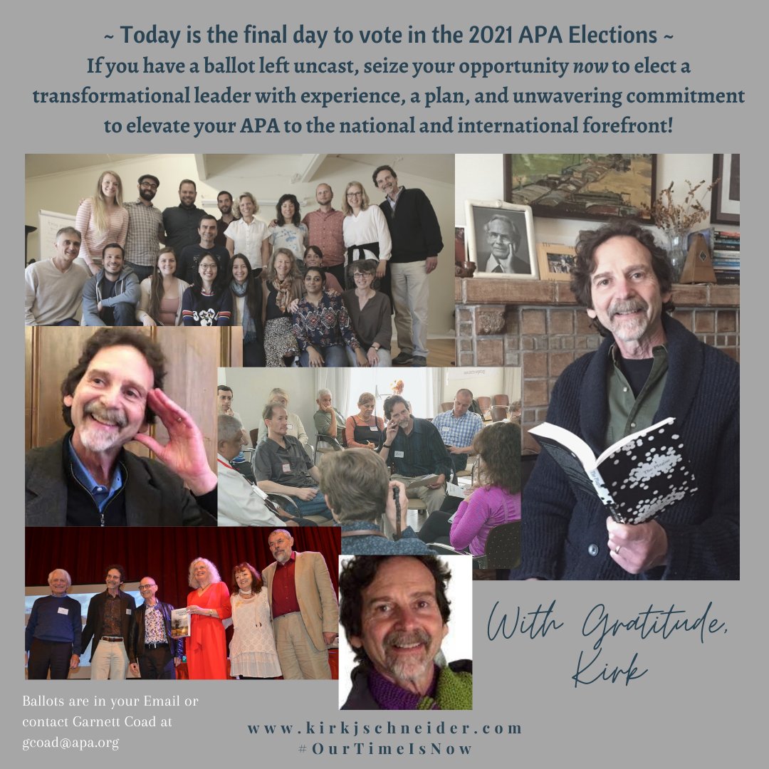 kirk_apa's tweet photo. On this final polling day for the 2021 APA Elections I request the honor of your vote to help us move psychology from a secondary to a national and international priority, transforming our APA and our nations to combat impoverished relationships and unify our divisions -KJS https://t.co/xv71CA4hPP