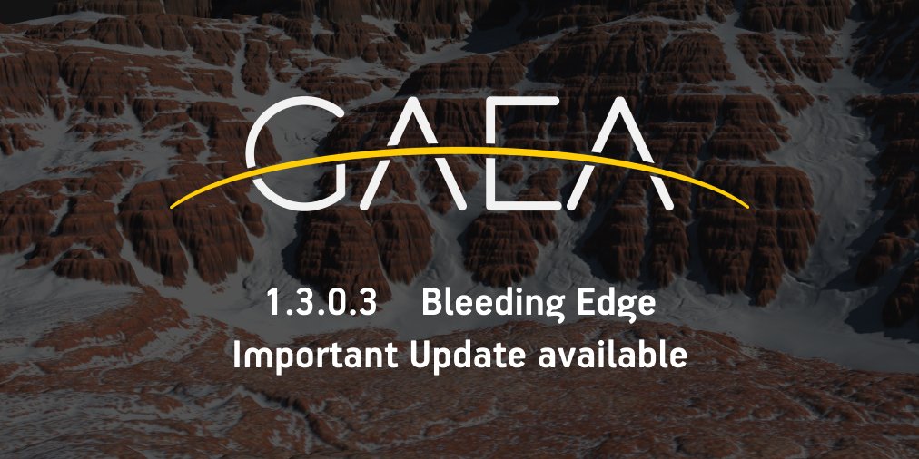Gaea 1.3.0.3 Bleeding Edge is out! quadspinner.com/download Changes include: - 32-bit EXR and TIFF support improved - Adaptive Mesh output improved - Enhanced Raw View - Critical bug fixes See link for the full changelog.