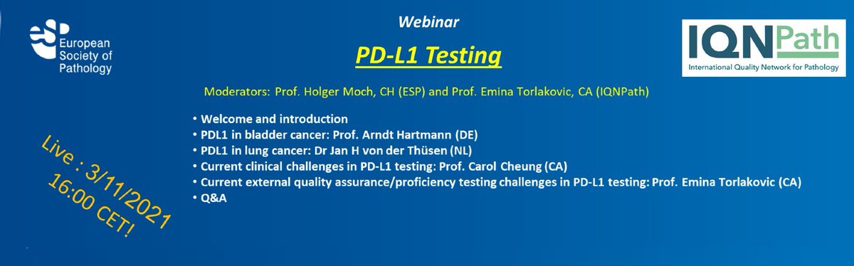 ESP_Pathology's tweet photo. Are you interested to learn about PD-L1 testing? Then join the ESP-IQNPath webinar on 3โฃ Wednesday! โฐ: 16:00 CET! An invitation to register was sent to ESP members! #lungcancer #bladdercancer #biomarkers https://t.co/ed6xiyrOGS