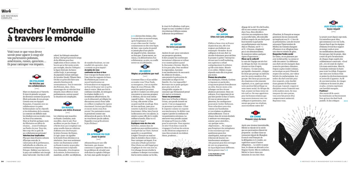 iinterculturels's tweet photo. 🤔Comment s'assurer d'avoir de bonnes relations avec vos interlocuteurs partout dans le monde ? 🌏

Découvrez le dernier article de Nathalie Lorrain pour la revue Management, rubrique Afterwork ! 

Voici un lien pour le télécharger : https://t.co/QUbIpBjhg3 https://t.co/MxSz1umdrw