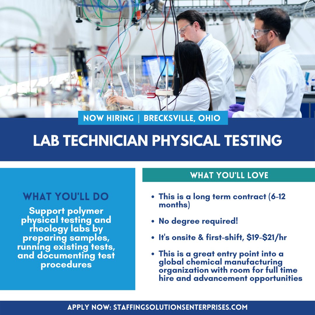 StaffSolEnt's tweet image. Check out this new opportunity! We are seeking candidates for this long-term contract role in Brecksville, OH 👏

Interested? Learn more here: ow.ly/SAaN50GBfR3