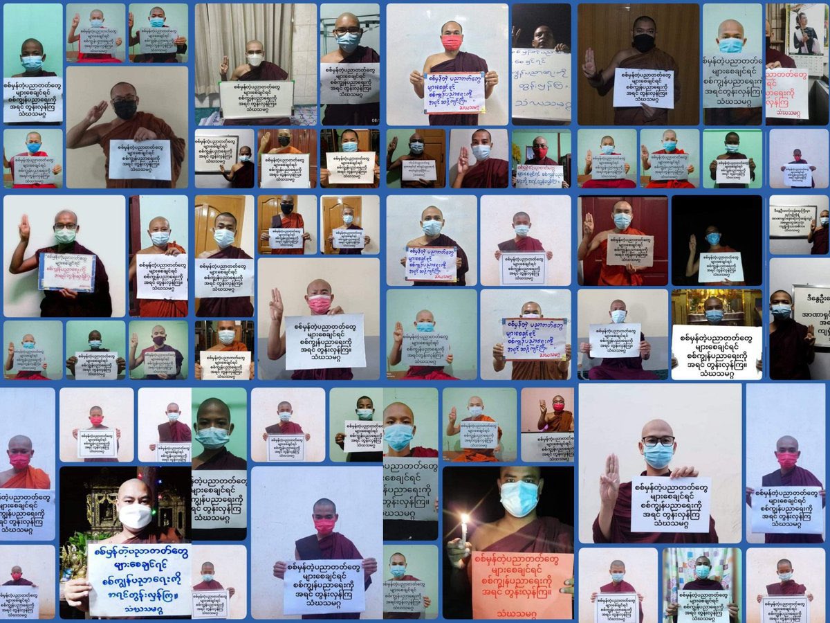 leiwin09's tweet photo. Buddhist Monks in Myanmar sent prayers for the immediate restoration of democracy and for the fallen heroes of Spring Revolution today.     #WhatsHappeningInMyanmar #Oct29Coup #WarCrimesOfJunta https://t.co/vKLbkRhsLS