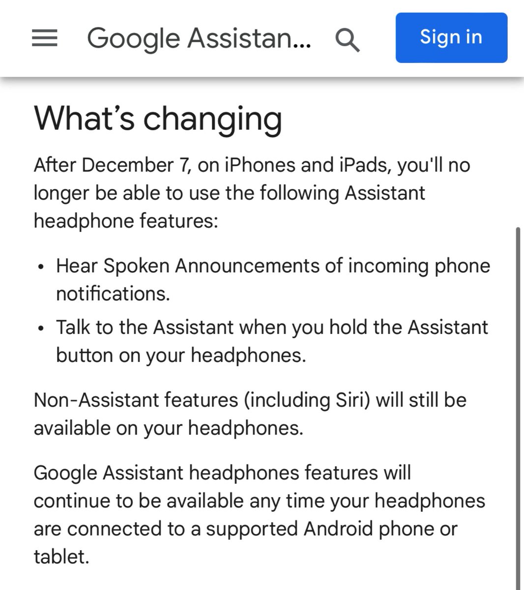 ysva's tweet image. Using Google Assistant with an iPhone just got a whole lot worse. - sounds like a good @verge title. Or something like: Say goodbye to the GA button on your expensive headphones. Am I right @backlon ?