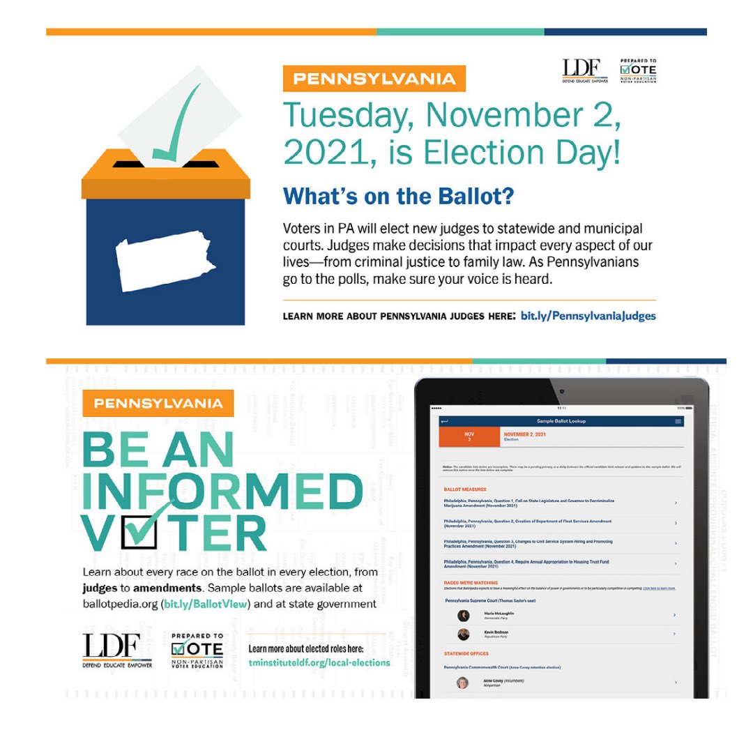 pastatenaacp's tweet image. #Pennsylvania Every year is an election year and represents another opportunity to use your voice to ensure the needs of your community are represented in government.

Be #PreparedToVote Learn more about Pennsylvania Judges 👉🏾 bit.ly/PennsylvaniaJu…