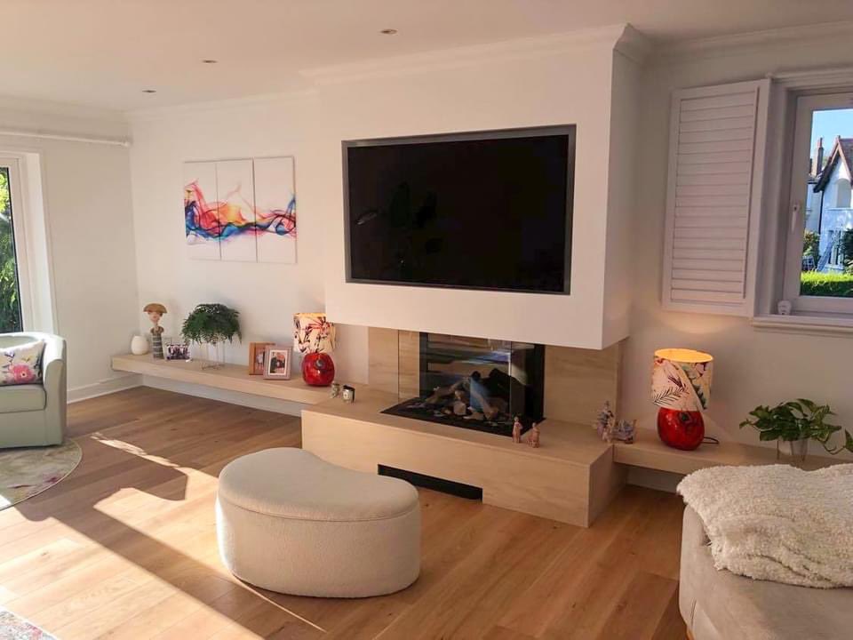 FiresTayside's tweet photo. We're proud of this project, supplying and installing this Dru 80/3 contemporary three-sided gas fire with a Media Wall, complemented by the MTM antique limestone hearth and side shelves. https://t.co/eIpeviQAz2