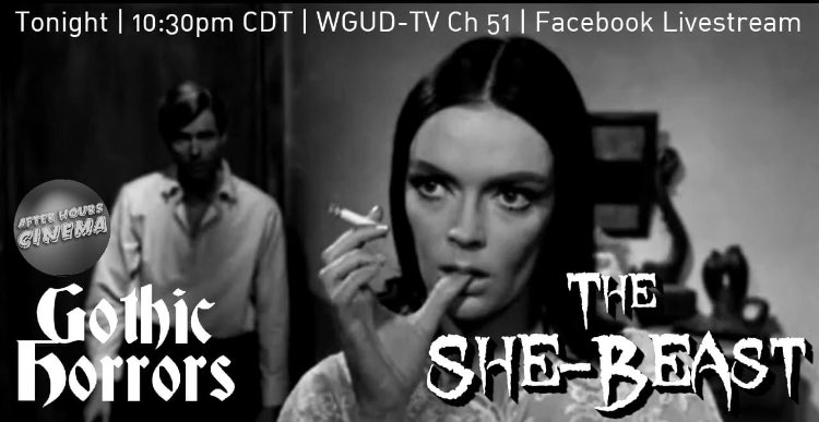 AfterHoursCin's tweet photo. Tonight AHC presents Gothic Horrors hosted by @QueenMalvolia featuring the 1966 Barbara Steele horror, The She-Beast. Stay tuned for bts trivia, trailers for Queen Malvolia's Halloween 5 special, @chrismorrissey’s Trick of the Witch 1/2 https://t.co/oN9OVbj16m