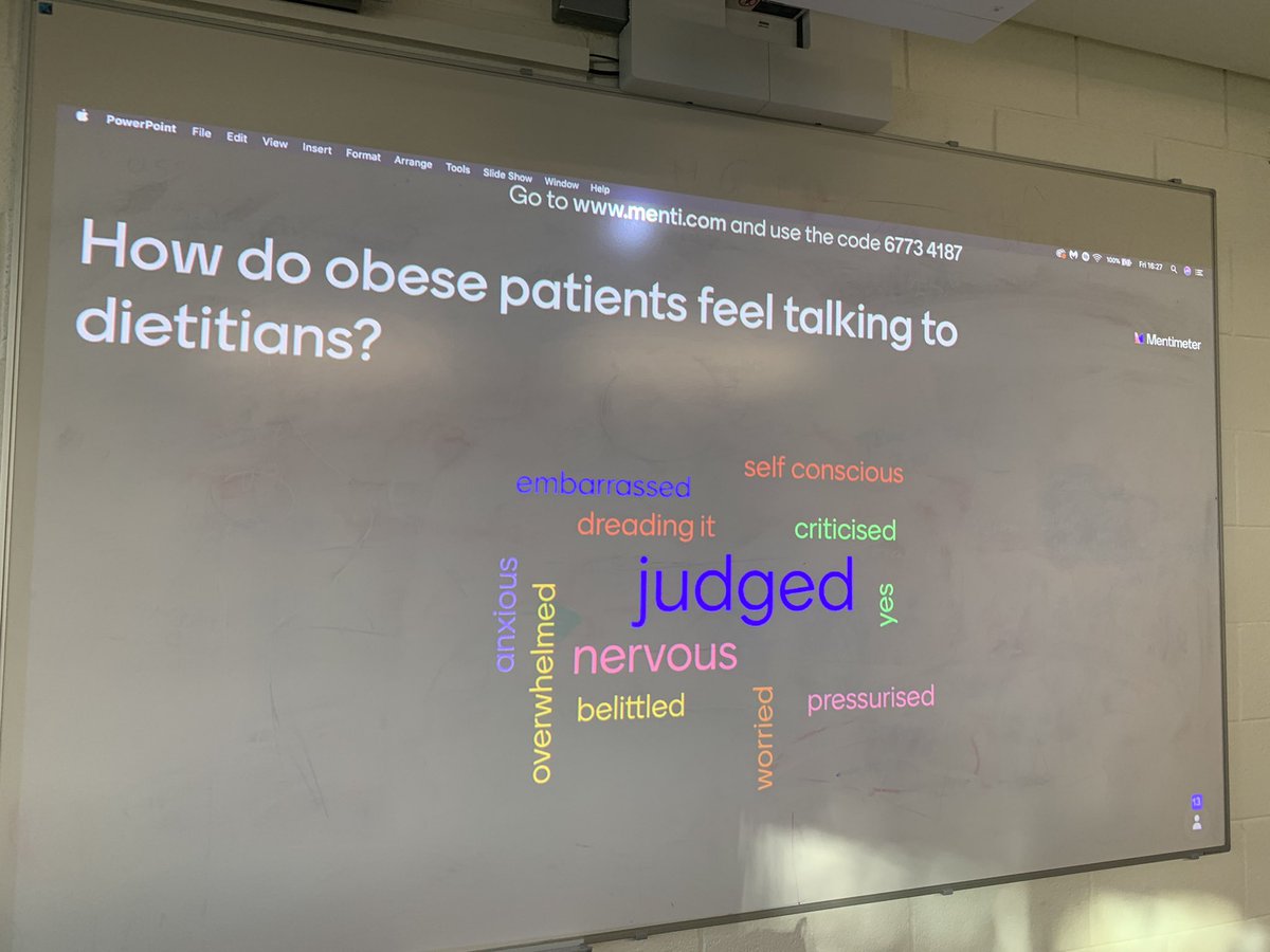 AnnelieShaw's tweet photo. Year 1 obesity management tutorial today. Lots of great conversation form students on empathy, patient perspectives and an increased awareness of weight bias in HCPs. #RDs2B https://t.co/oefDdizf0X