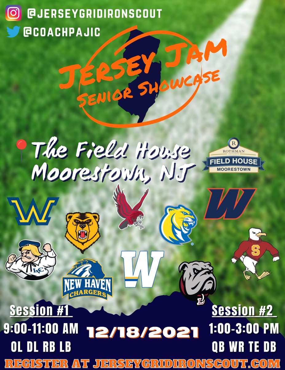 CoachTomPajic's tweet photo. ⭐️⭐️Welcome #D3 #CCC @WNEFB to Jersey Jam SR Showcase @FieldHouseMtown ‼️ OL @CoachReisOL TE @CoachWollenberg In the House‼️ #MAJORcollegeExposure #StackDays 🔹🔸🔹 #InPersonEvaluations https://t.co/Sjq3V6GrlA