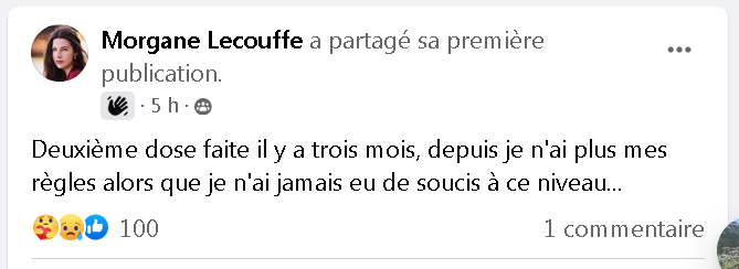 jcrabiller's tweet photo. "Deuxième #dose faite il y a trois mois, depuis je n'ai plus mes règles alors que je n'ai jamais eu de soucis à ce niveau..."
#EffetsSecondaires #VaccinationObligatoire #Vaccin https://t.co/ifcs4Zai7f