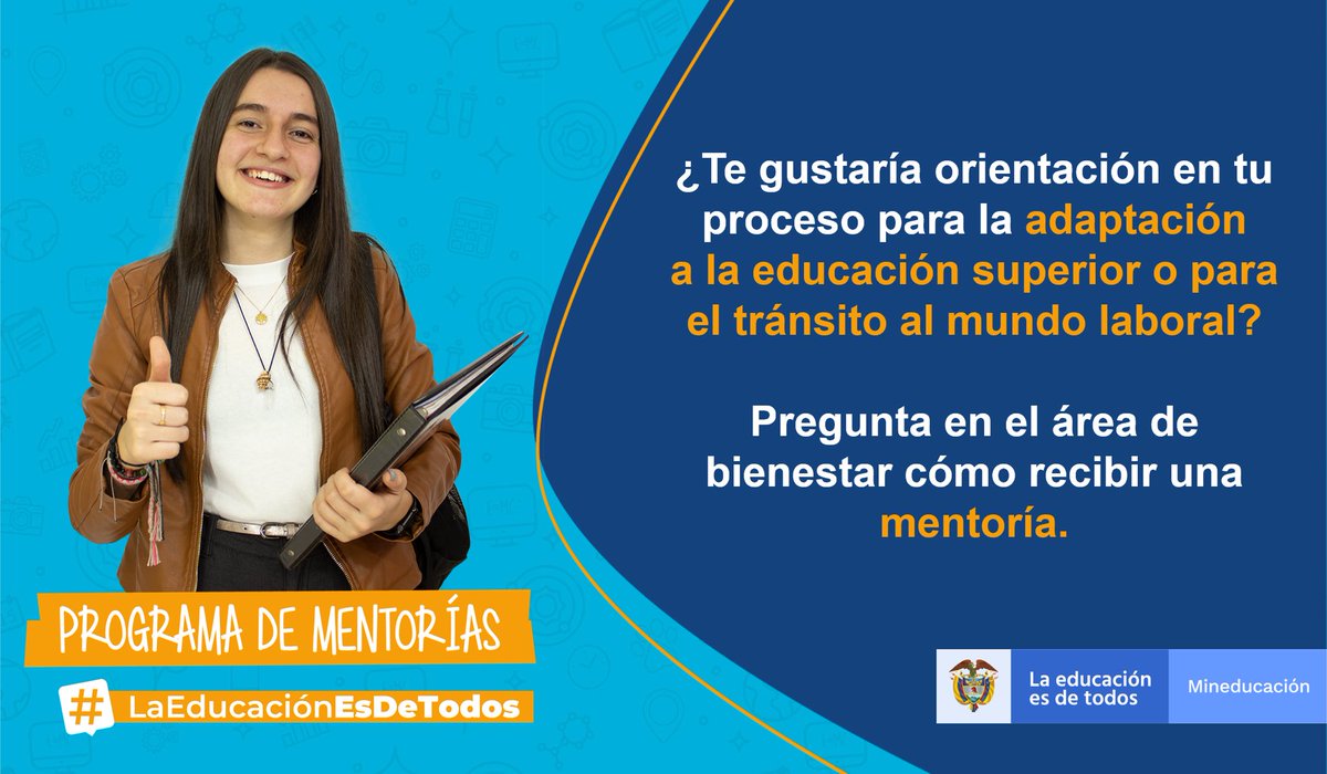 BienestarUM's tweet photo. Recuerda que estamos en inscripciones para el programa de #Mentorías. Aprovecha esta oportunidad e inscríbete, un mentor puede orientarte en tu proyecto de vida profesional https://t.co/FbcHEsafQy ✌🏽 https://t.co/HGsani6IVi