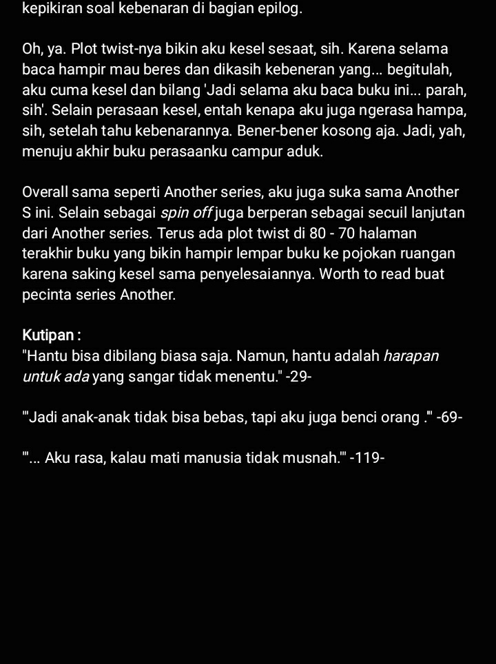 Adit_0210's tweet photo. Selesai🔥 Sekesel itu sama Sakaki Teruya, sama kayak kesel ke Noriko di Absolute Justice. Cuma, yah, keselnya diikuti sama perasaan kosong dan hampa. Rate-nya 5⭐ Rating Another series :
Another 1👉🏻https://t.co/1zXLzCFc5e
Another 2👉🏻https://t.co/YlZHzjsVYk https://t.co/CFYK6O7VrD