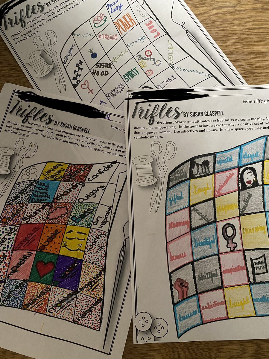 In Women in Literature—
After reading Susan Glaspell’s Trifles, students created quilt designs including words and images meant to empower and encourage women. #weslayela #mcpss