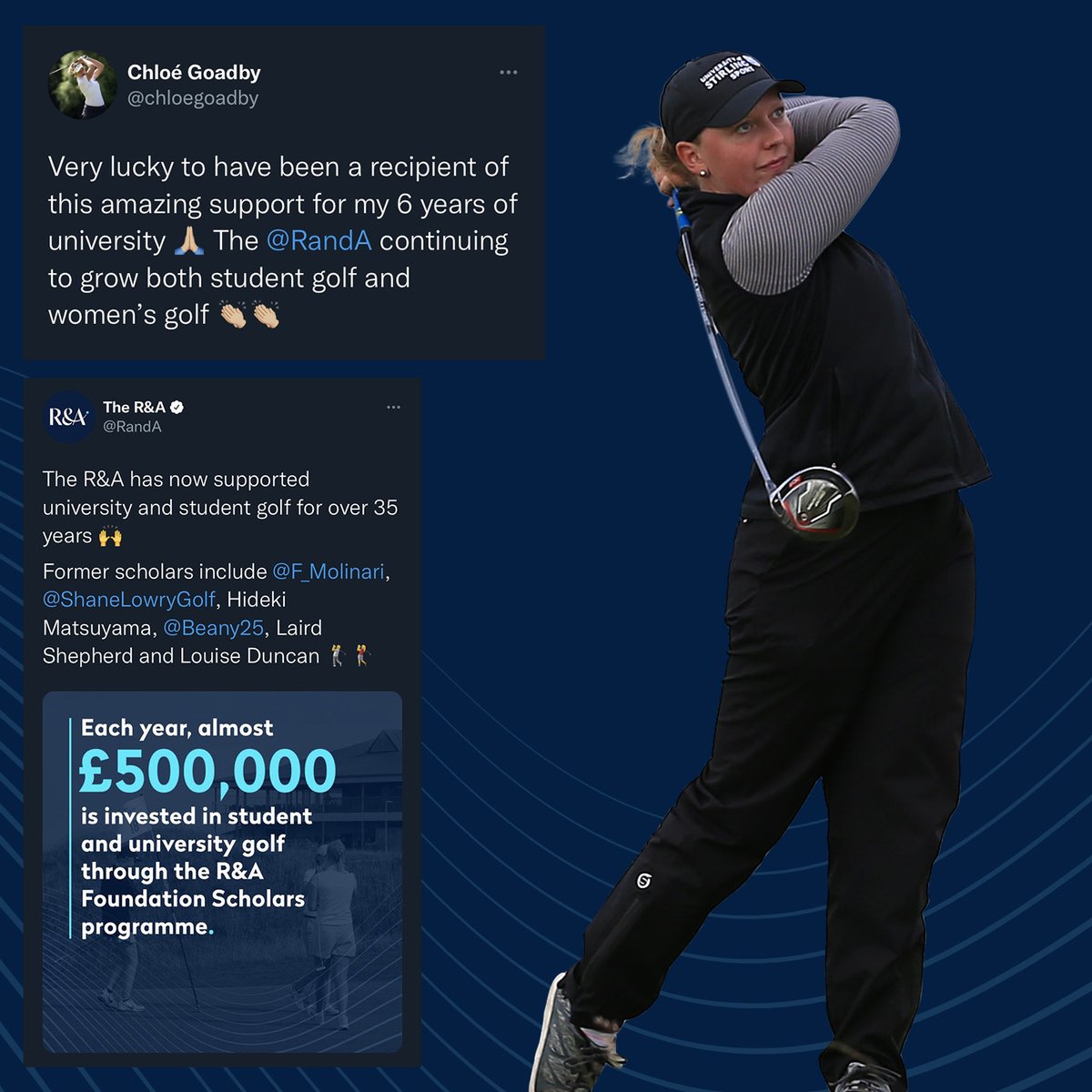The R&A (@randa) on Twitter photo Scottish amateur <a href="/chloegoadby/">Chloé Goadby</a> is one of many golfers to have benefited from The R&A funding of student golf, supporting the scholars of the sport as they look to take their games to the next level 🏌️
Find out more here 👉 bit.ly/StudentGolfRan… Scottish amateur <a href="/chloegoadby/">Chloé Goadby</a> is one of many golfers to have benefited from The R&A funding of student golf, supporting the scholars of the sport as they look to take their games to the next level 🏌️
Find out more here 👉 bit.ly/StudentGolfRan…