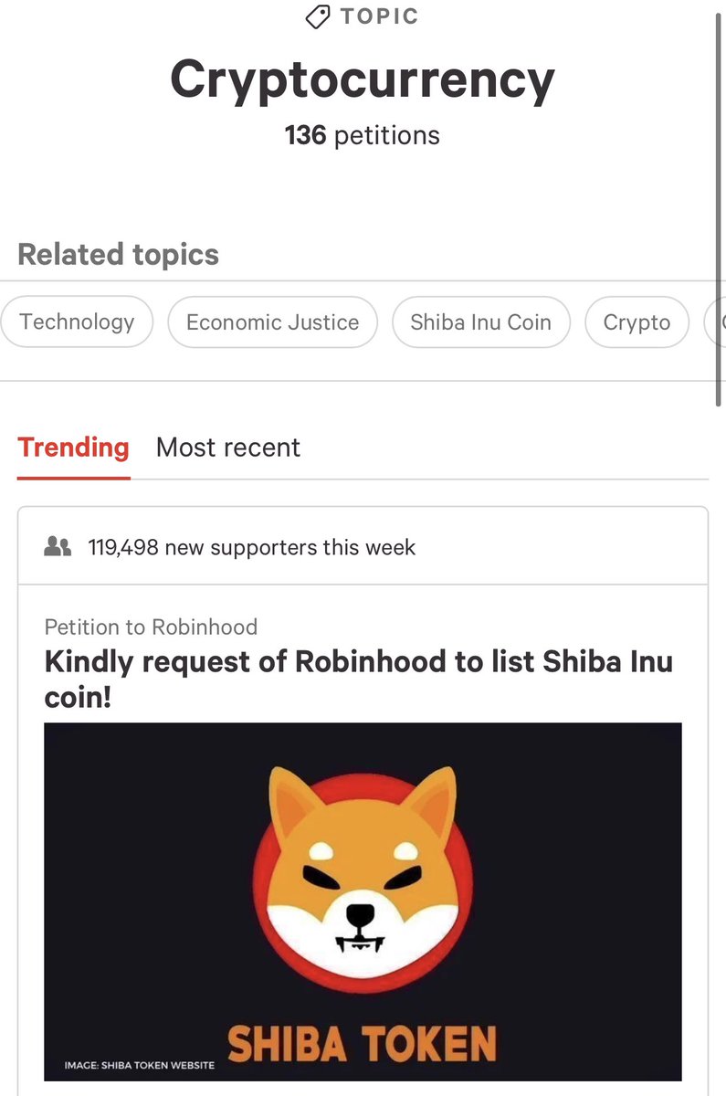 ShibaAustralia's tweet photo. Currently the biggest petition under the topic “Cryptocurrency” on @Change is our petition for @RobinhoodApp - surely that has to sink in soon hey @vladtenev ? With 410,000 signatures, we the #shibarmy have to ask WEN $Shib ????? #ROBINHOODLISTSHIB #RobinhoodWakeUp https://t.co/I9HH3SJmVQ