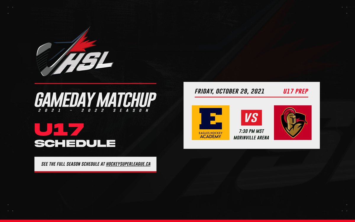 HockeySuperLeag's tweet photo. .@EaglesHockeyAc1 takes on the Calgary Crusaders in a U17 Prep matchup later today!

Catch all the action on LiveBarn starting at 7:30pm!

#HSL https://t.co/jjptLJ5oBB