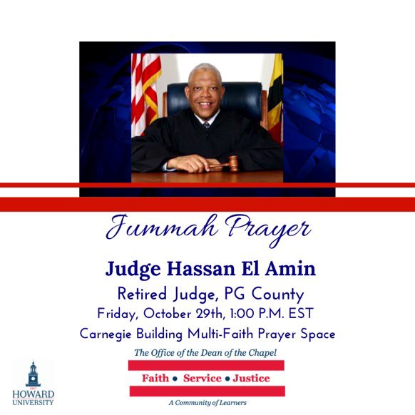 HU_MSA's tweet photo. Jummah Mubarak Howard family🤍 join us today with Judge Hassan El Amin at 1pm in Carnegie Conference Room A  for our weekly Jummah service #fridaysareforjummah https://t.co/GBNIuiyoXs