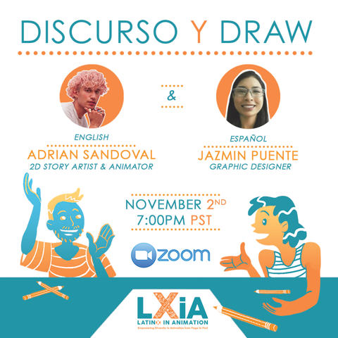 latinxinanim's tweet photo. It's time for LXiA Discurso y Draw! Draw and chat in English o en español. Our hosts are @SundryJazz &amp; @animatedbyadren. Bring any artistic medium of choice! See you there! Tue. Nov. 2, @ 7 p.m. PST.
Sign Up:https://t.co/T1aNjxIj8M

#LXiADiscursoyDraw #latinxinanimation https://t.co/r9GRYKv1Vn