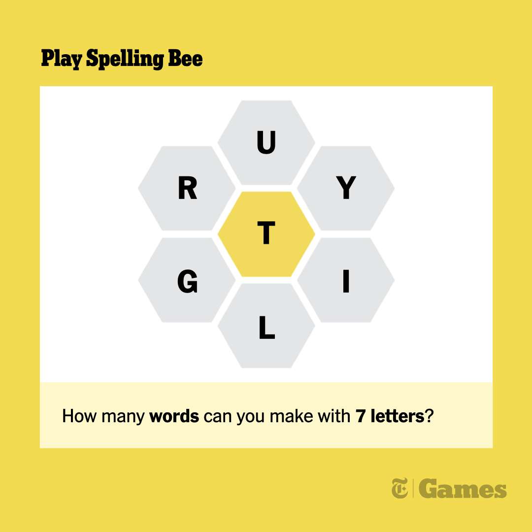 nytimes's tweet photo. There are 22 words that can be spelled with these seven letters. How many can you make? 

Don’t forget, your words must include the center letter.
https://t.co/K8m5MfhG11 https://t.co/Qcy1XOXffS