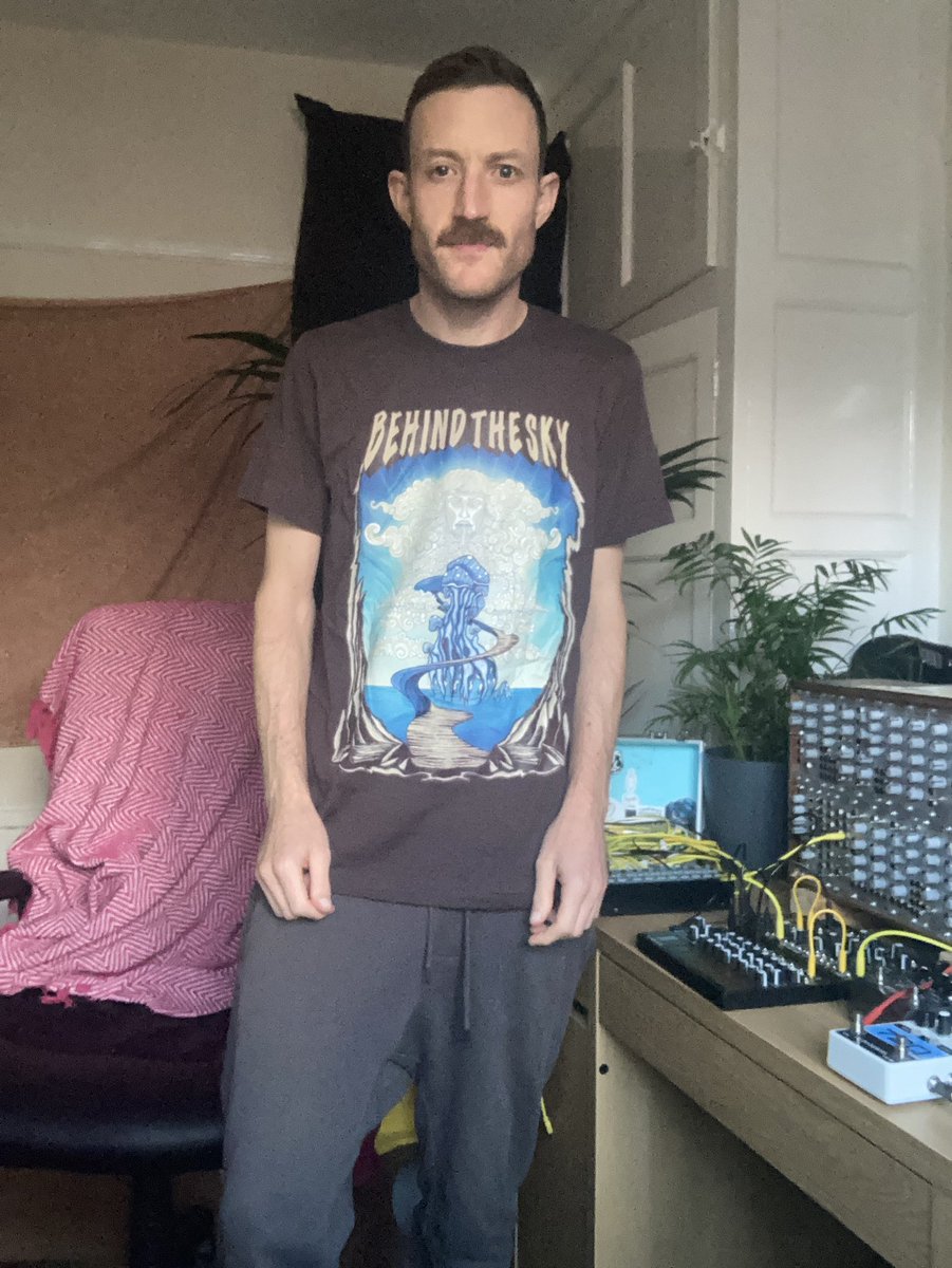 stephenjbuckley's tweet photo. My new favourite tshirt arrived from @behind_the_sky_ . Incidentally if anyone needs a really awkward looking model then hit me up yeah? https://t.co/8nXNCkRddE