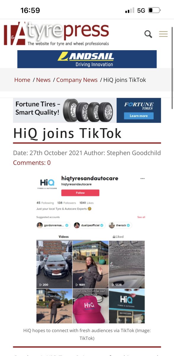 One of my favourite things to do on placement at <a href="/goodyear/">Goodyear</a> is make brand TikToks for <a href="/HiQAutocare/">HiQ Tyres & Autocare</a> - this week we were featured on <a href="/Tyrepress/">Tyrepress.com</a> !🥳