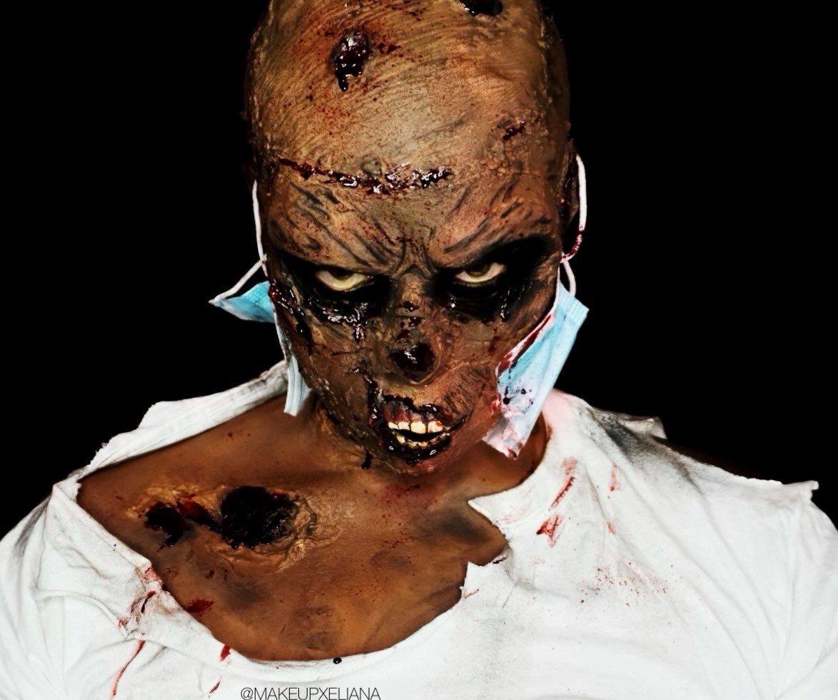 ElianaAnswers's tweet photo. Eat your vegetables!!!!😂 before your turn into this Covid zombie 

Look inspo @WalkingDead_AMC 

Look created with @mehronmakeup latex , blood, and face paint 

Happy Halloween everyone stay safe 👁👄👁 #mehron #zombie #HALLOWEEN https://t.co/p5aHbgqavm